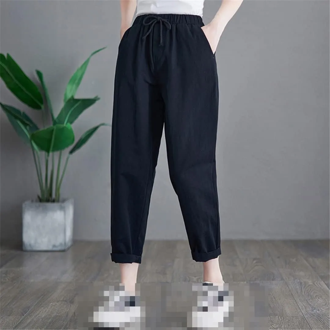 Deepsko Women's Cotton Cropped Loose Elastic Waist Spring Summer Harem Pants