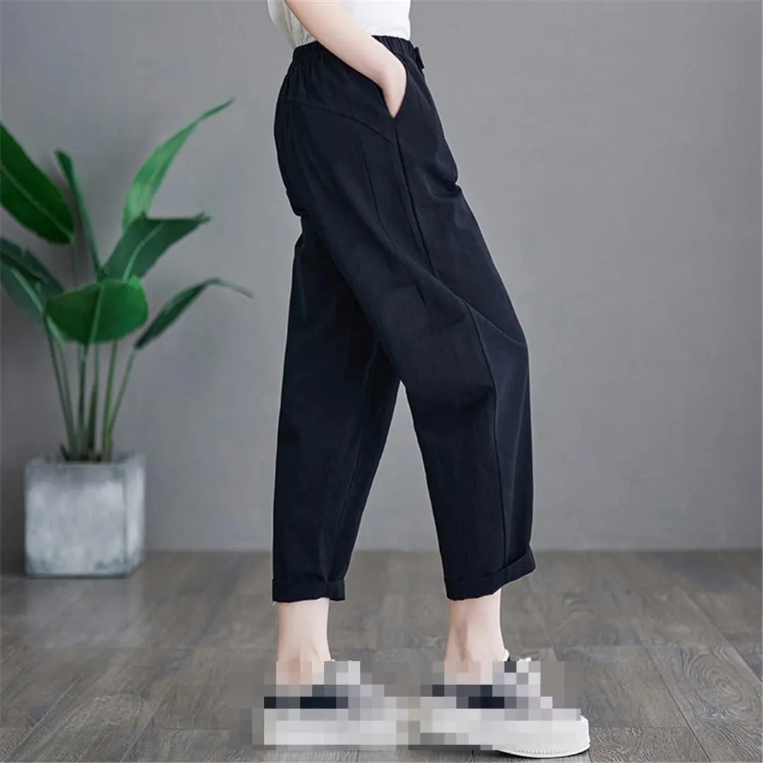 Deepsko Women's Cotton Cropped Loose Elastic Waist Spring Summer Harem Pants