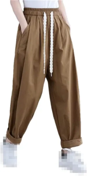 Deepsko Women's Summer Korean Style Cotton Loose Elastic Waist Harem Pants