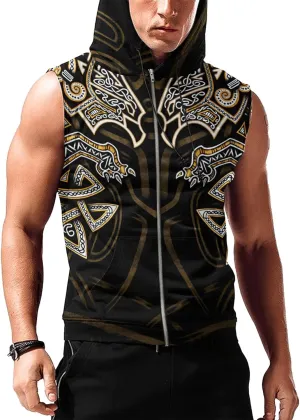 Desantiago Mens Fashion Muscle Hooded Workout Hooded Tank Tops with Pocket Gym Training Zip Hoodies Sleeveless