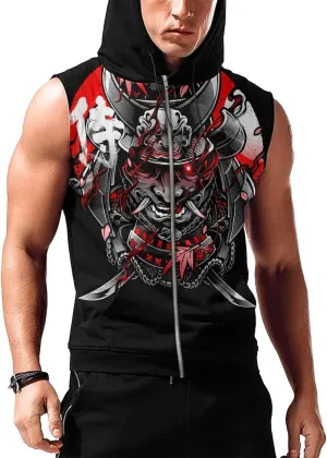 Desantiago Mens Fashion Muscle Hooded Workout Hooded Tank Tops with Pocket Gym Training Zip Hoodies Sleeveless