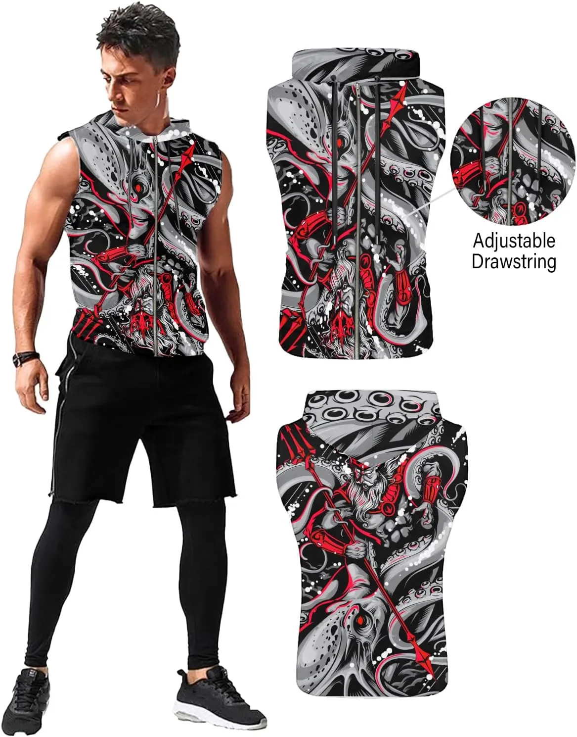 Desantiago Workout Hooded Tank Tops Sleeveless Gym Training Zip Hoodies Bodybuilding Muscle Cut Off Zip Hoodies For Men