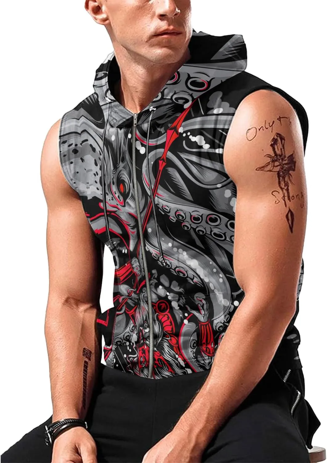 Desantiago Workout Hooded Tank Tops Sleeveless Gym Training Zip Hoodies Bodybuilding Muscle Cut Off Zip Hoodies For Men