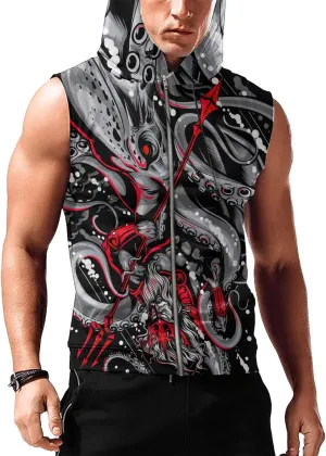 Desantiago Workout Hooded Tank Tops Sleeveless Gym Training Zip Hoodies Bodybuilding Muscle Cut Off Zip Hoodies For Men
