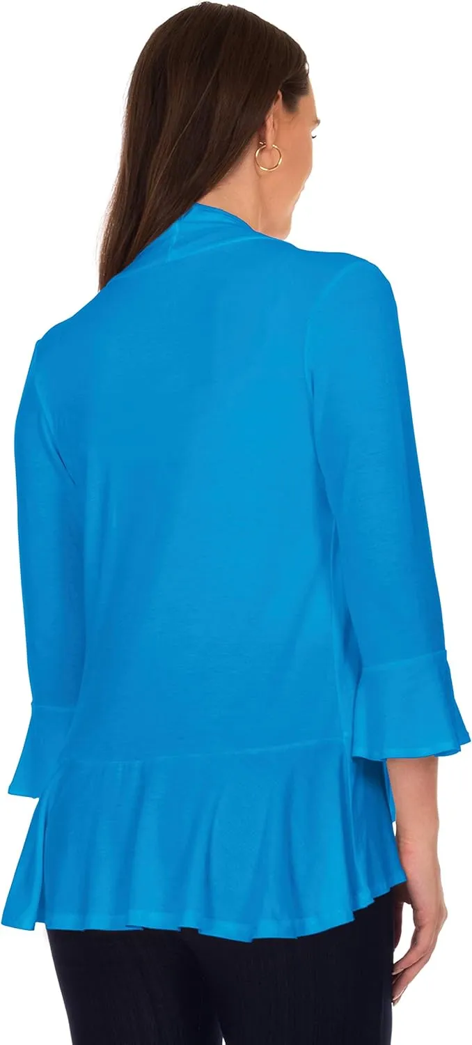 DFF Shop Women's 3/4 Length Flare Sleeve Ruffles Hem Open Cardigan (Size: S-5X)