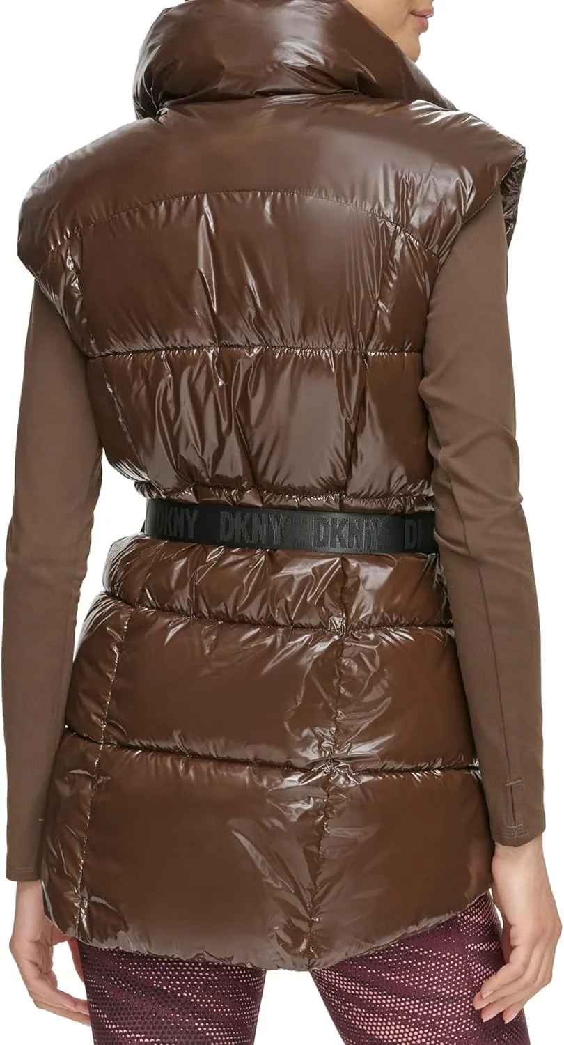 DKNY Women's Performance Puffer Vest Belted Wet Sire