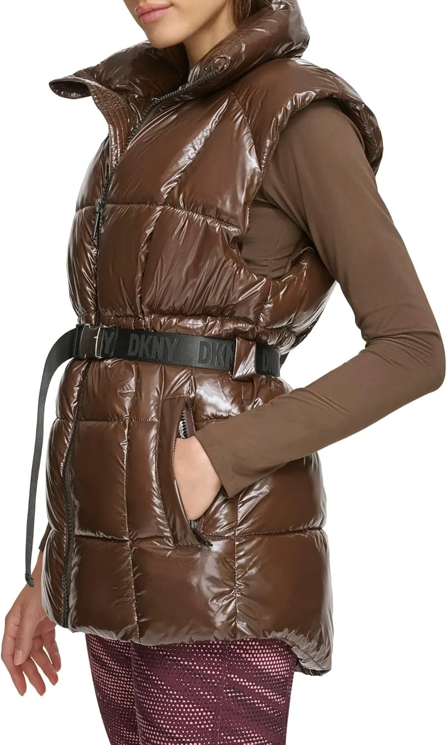 DKNY Women's Performance Puffer Vest Belted Wet Sire