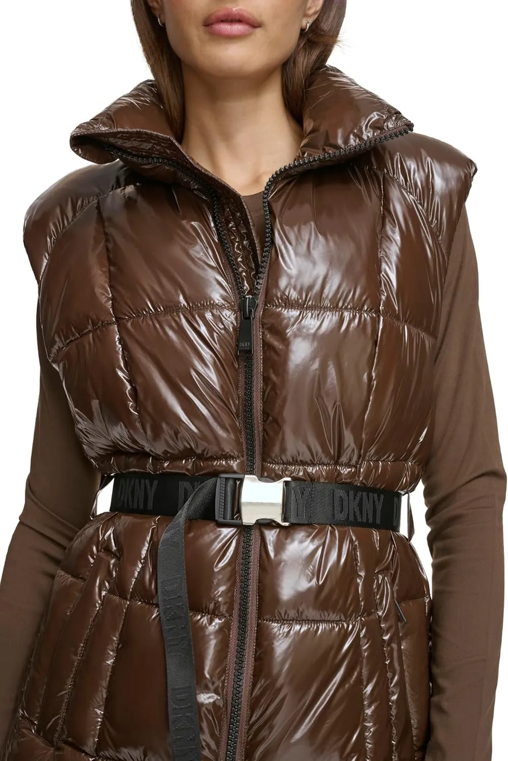 DKNY Women's Performance Puffer Vest Belted Wet Sire