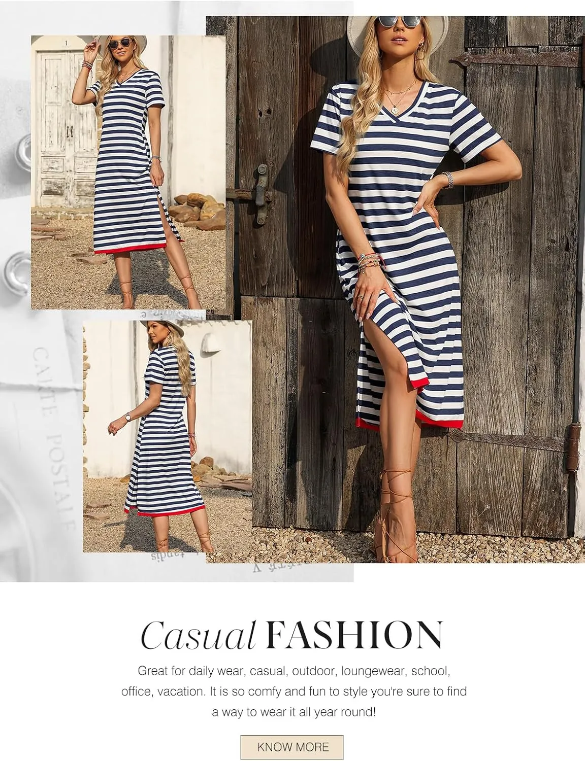 Dokotoo Summer Dress Casual Womens Fashion Short Sleeve Maxi Dress T Shirt Dress Striped Long Color Block Maxi Dress