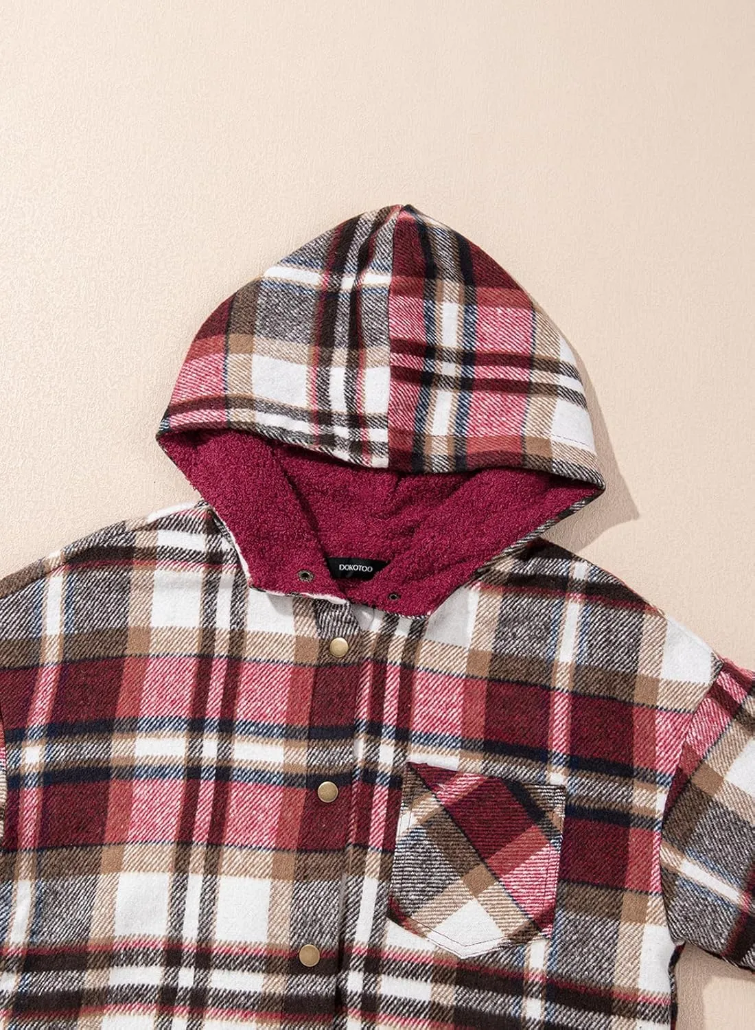 Dokotoo Women's Flannel Hooded Plaid 2024 Shacket Thick Coat Winter Coat for Warmth Button down Warm and Fuzzy Fleece Jacket
