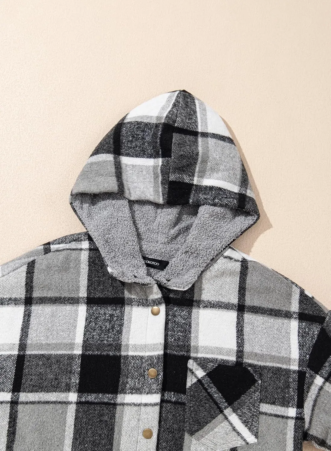 Dokotoo Women's Flannel Hooded Plaid 2024 Shacket Thick Coat Winter Coat for Warmth Button down Warm and Fuzzy Fleece Jacket