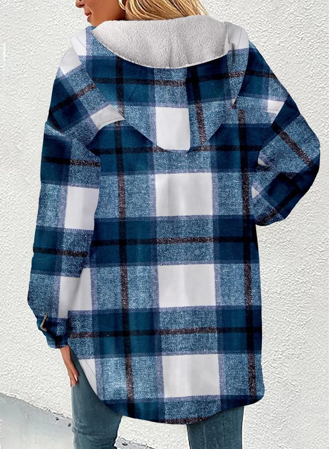 Dokotoo Women's Flannel Hooded Plaid 2024 Shacket Thick Coat Winter Coat for Warmth Button down Warm and Fuzzy Fleece Jacket
