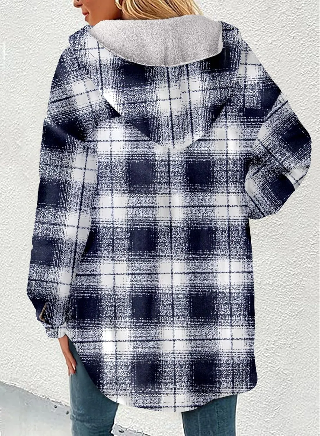 Dokotoo Women's Flannel Hooded Plaid 2024 Shacket Thick Coat Winter Coat for Warmth Button down Warm and Fuzzy Fleece Jacket