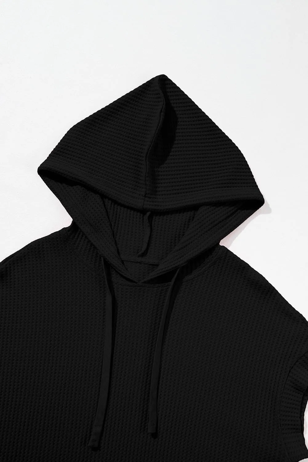 Dokotoo Womens Summer Oversized Shirts 2025 Short Sleeve Drawstring Hoodies Waffle Knit Side Slit Tunic Tops with Pocket