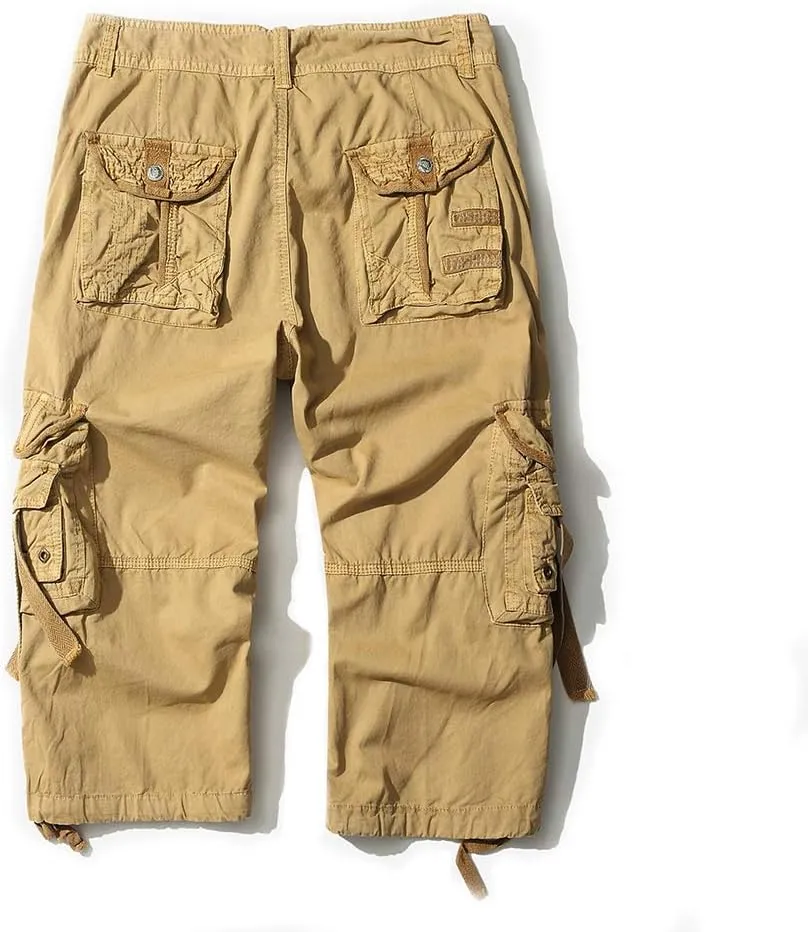 DONGD Mens Cargo Shorts Cotton 3/4 Loose Fit Below Knee Capri Cargo Short
