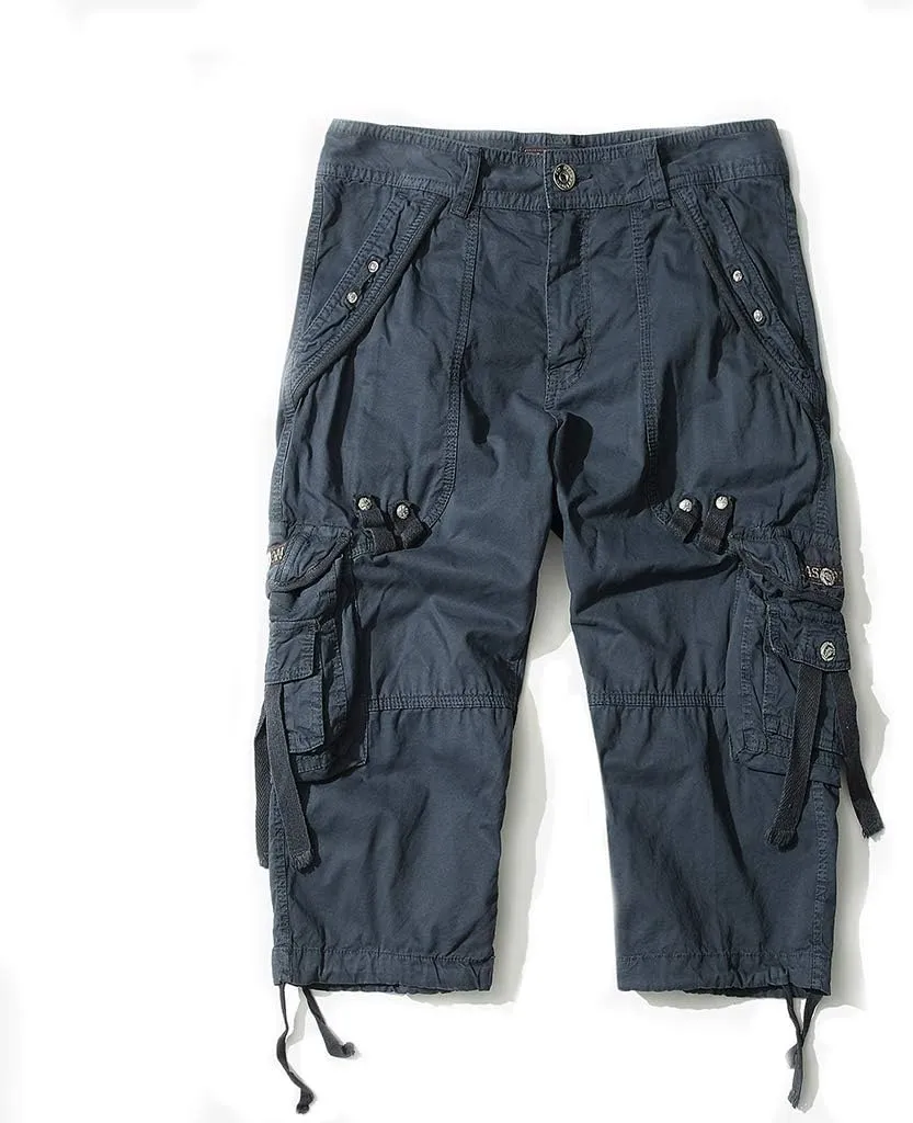 DONGD Mens Cargo Shorts Cotton 3/4 Loose Fit Below Knee Capri Cargo Short