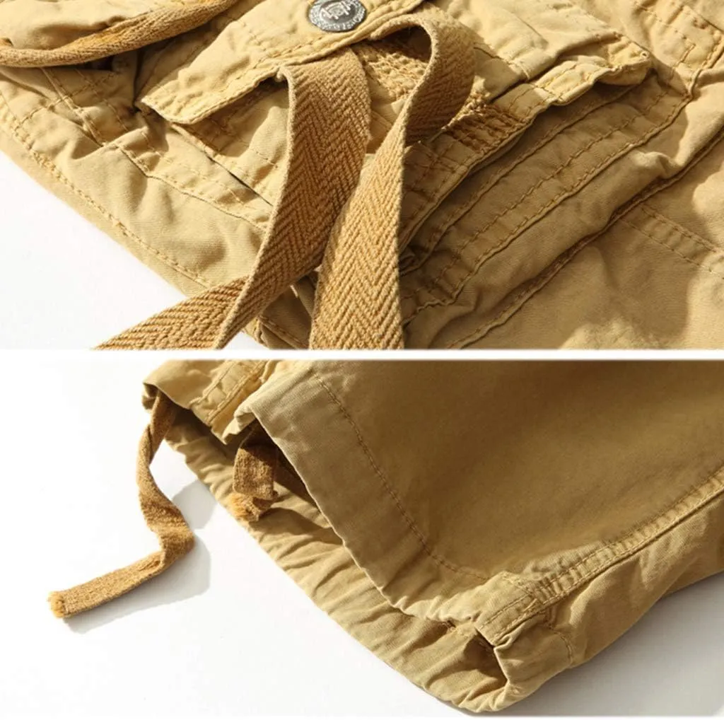DONGD Mens Cargo Shorts Cotton 3/4 Loose Fit Below Knee Capri Cargo Short