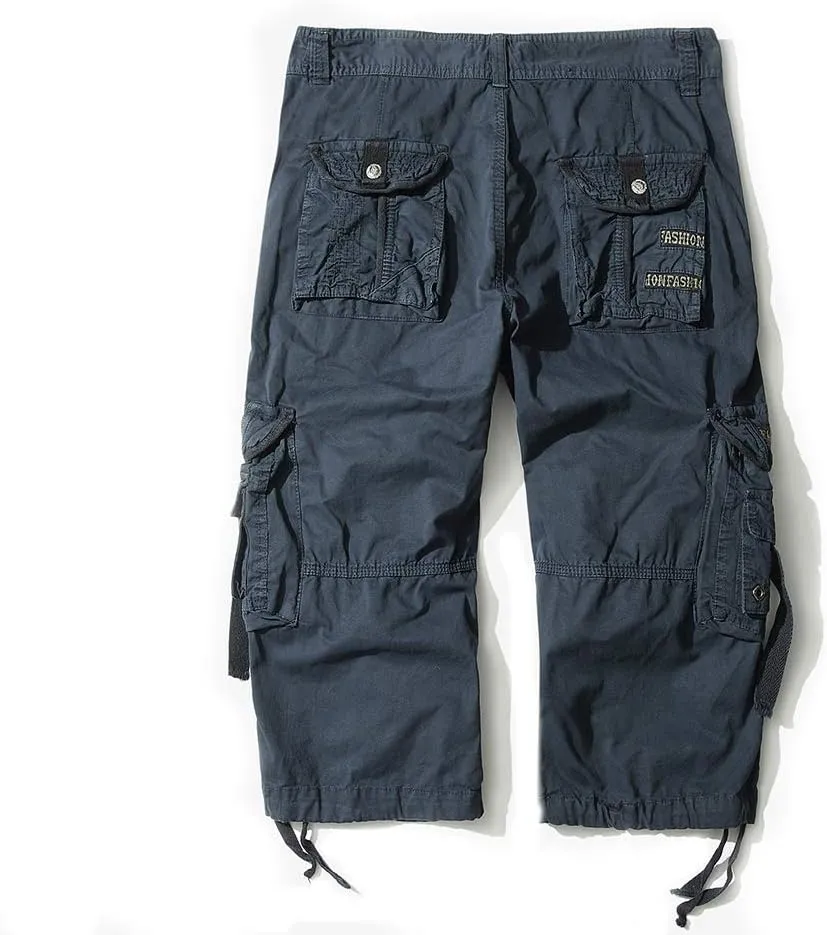 DONGD Mens Cargo Shorts Cotton 3/4 Loose Fit Below Knee Capri Cargo Short