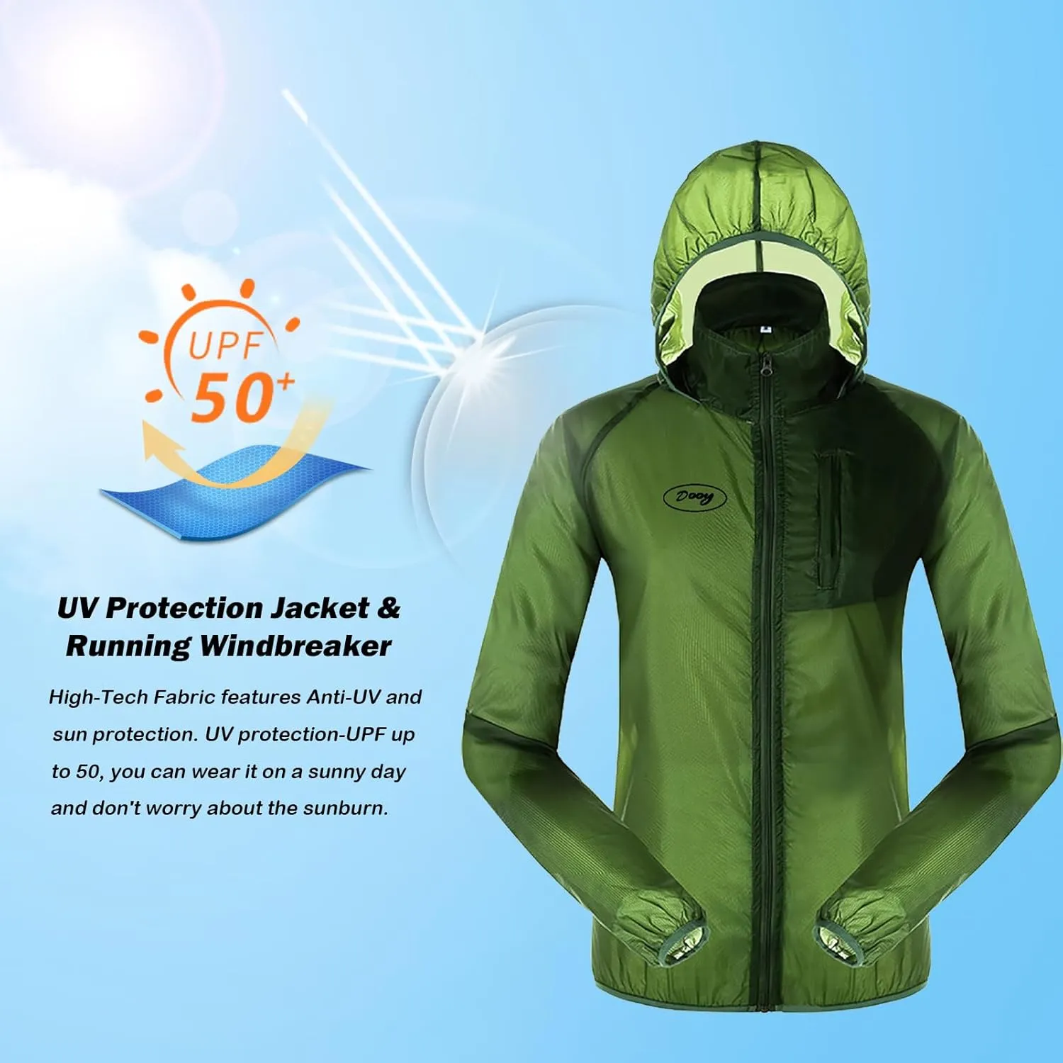 Dooy Sun Protection Jacket Ultra Light Thin Breathable Packable Outdoor Cycling Jacket Hoodie Skin Clothing for Men & Women