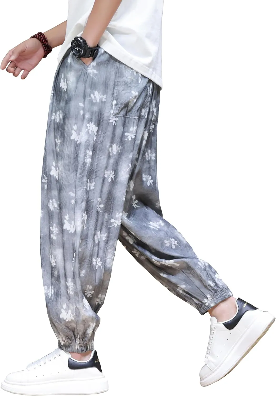 DOSLAVIDA Men's Linen Harem Pants Lightweight Elastic Waist Yoga Pants Casual Summer Beach Trouser with Pockets