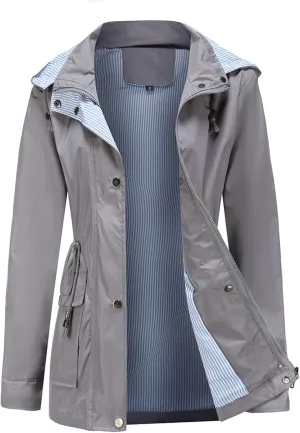 DOSLAVIDA Raincoat For Women Lightweight Waterproof Rain Jacket Hooded Windbreaker Casual Trench Coat With Pockets