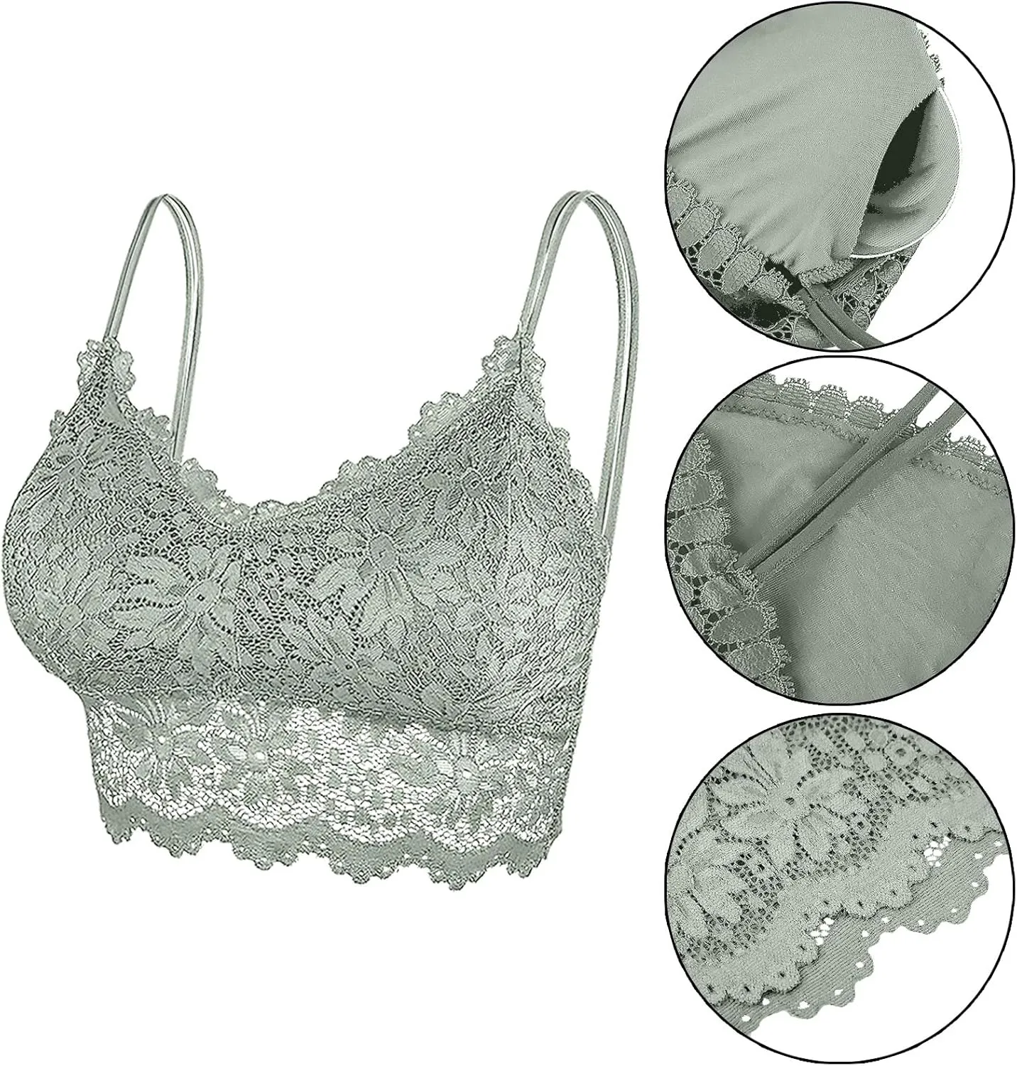 Duufin 5 Pcs Lace Bralettes for Women Bralette Padded Lace Bandeau Bra