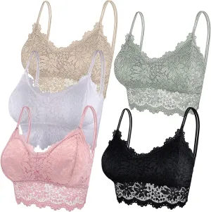Duufin 5 Pcs Lace Bralettes for Women Bralette Padded Lace Bandeau Bra