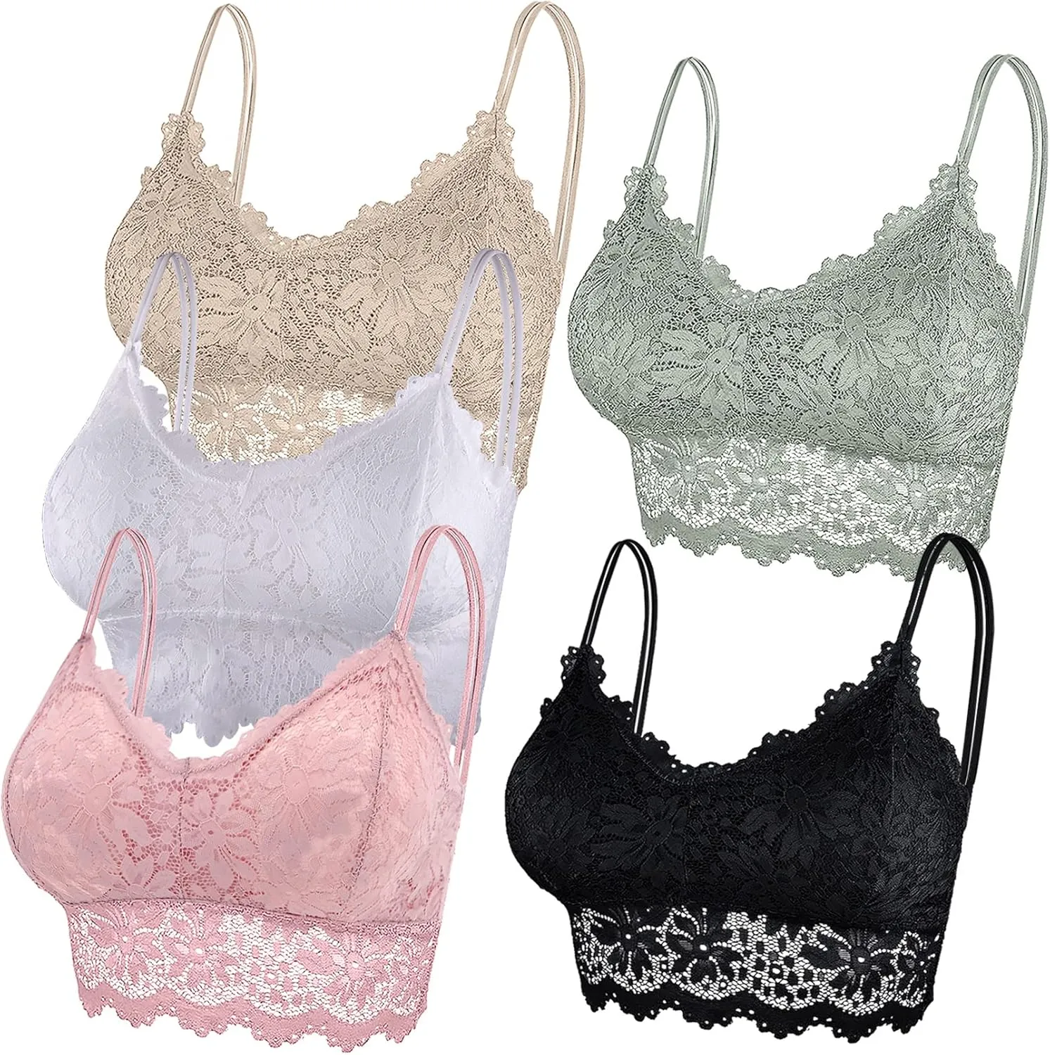 Duufin 5 Pcs Lace Bralettes for Women Bralette Padded Lace Bandeau Bra
