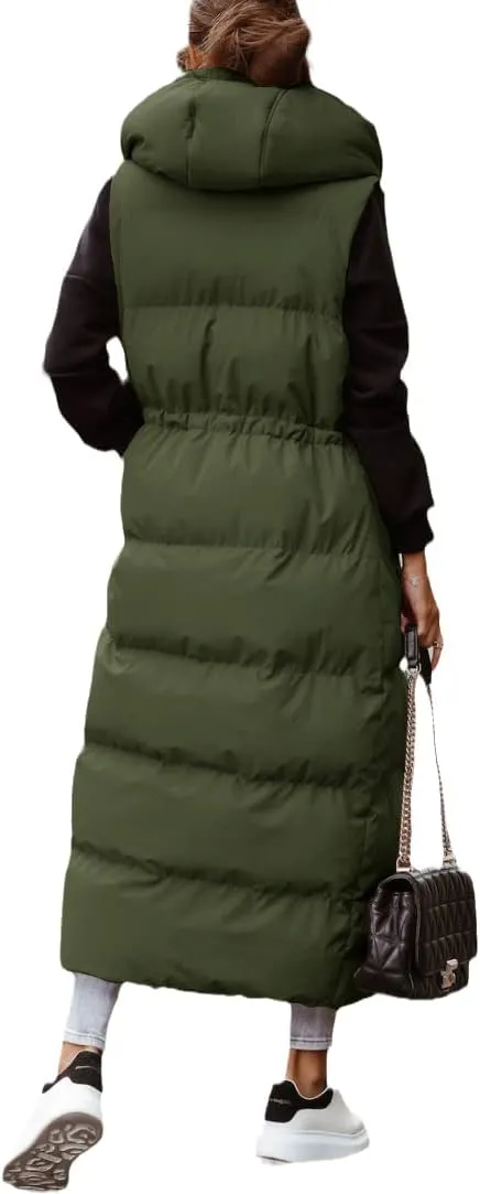 ebossy Women's Winter Warm Hooded Down Puffer Jacket Vest Sleeveless Cotton Padded Quilted Thicken Long Coat