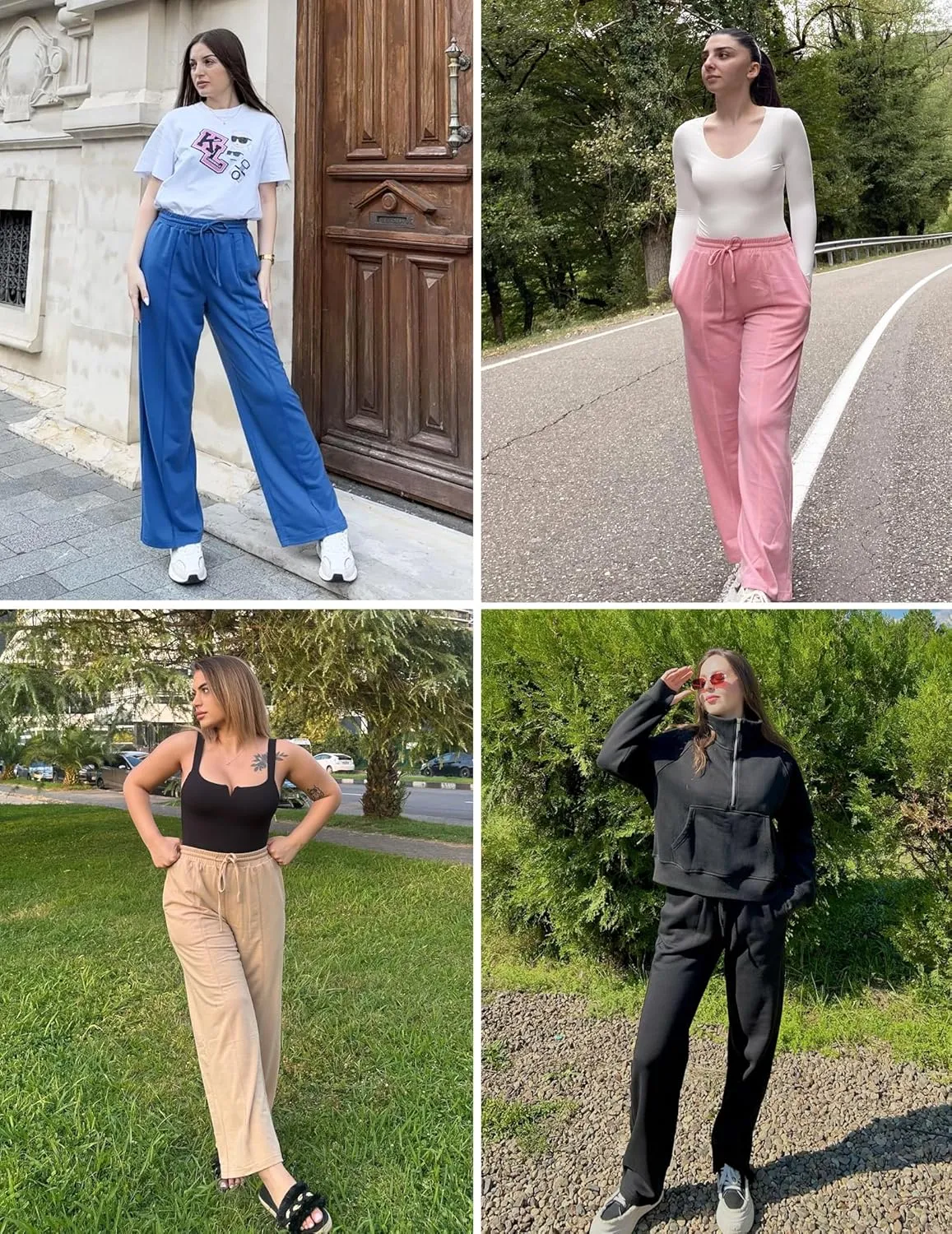 Ekouaer Women's Wide Leg Yoga Pants Elastic Waist Sweatpants Drawstring Pajama Bottoms Comfy Lounge Pants with Pockets