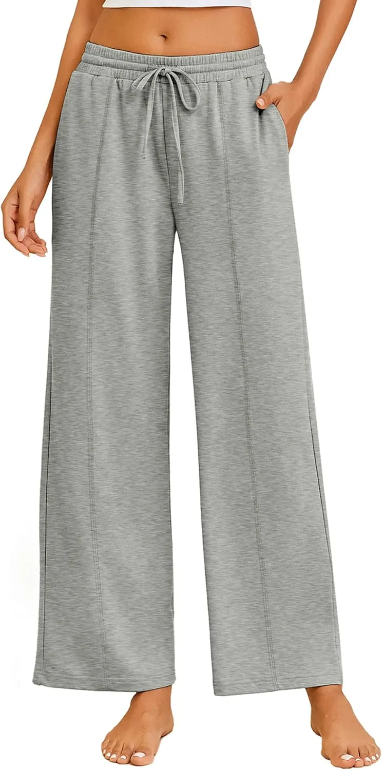 Ekouaer Women's Wide Leg Yoga Pants Elastic Waist Sweatpants Drawstring Pajama Bottoms Comfy Lounge Pants with Pockets