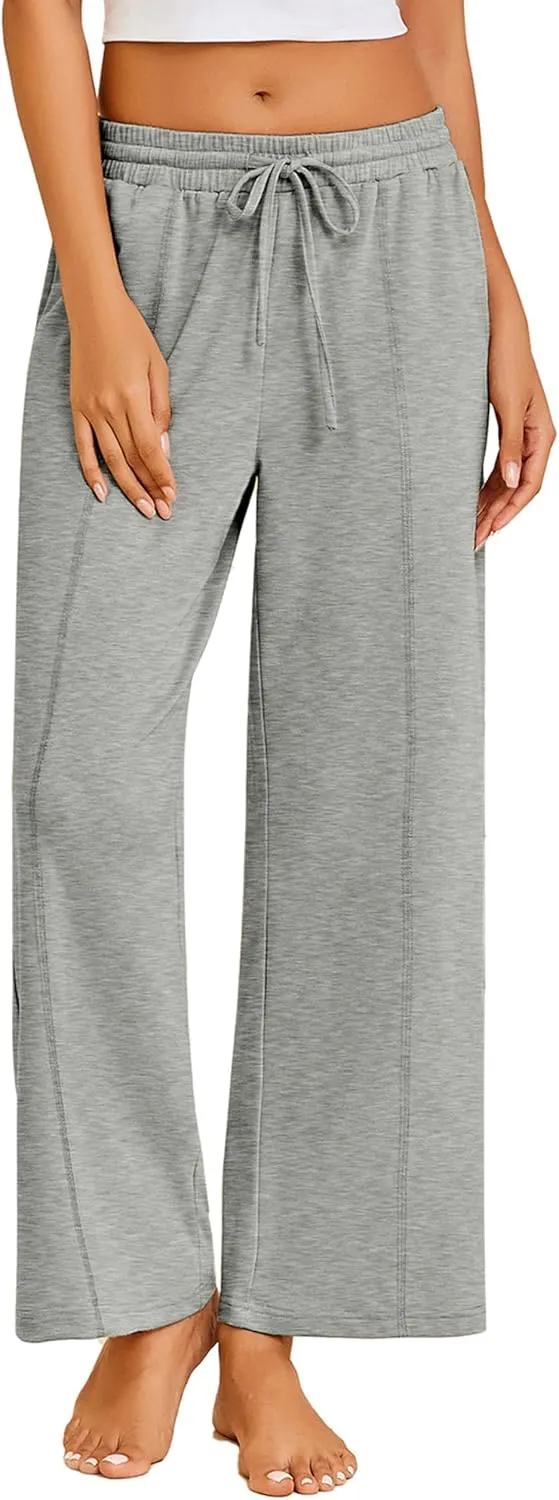 Ekouaer Women's Wide Leg Yoga Pants Elastic Waist Sweatpants Drawstring Pajama Bottoms Comfy Lounge Pants with Pockets
