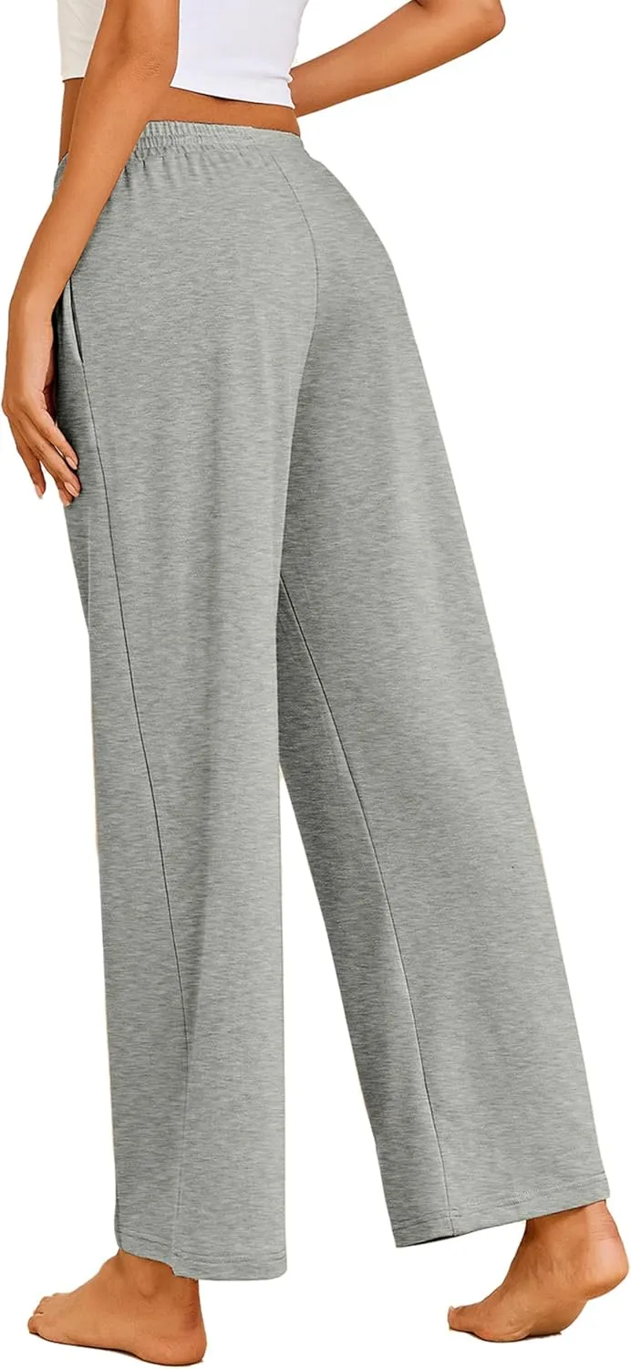 Ekouaer Women's Wide Leg Yoga Pants Elastic Waist Sweatpants Drawstring Pajama Bottoms Comfy Lounge Pants with Pockets