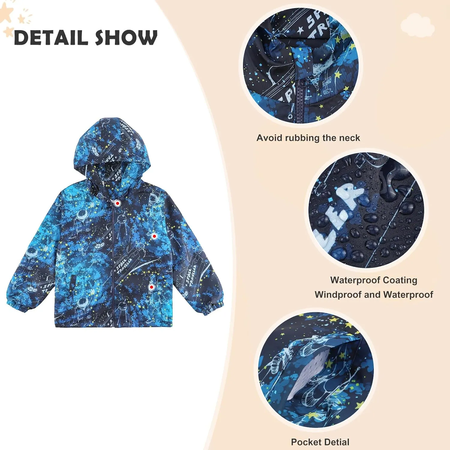 ESTAMICO Boys Windbreaker Jacket Fashion Hoodies Outwear Coat Waterproof Zipper Raincoat, 4T-12