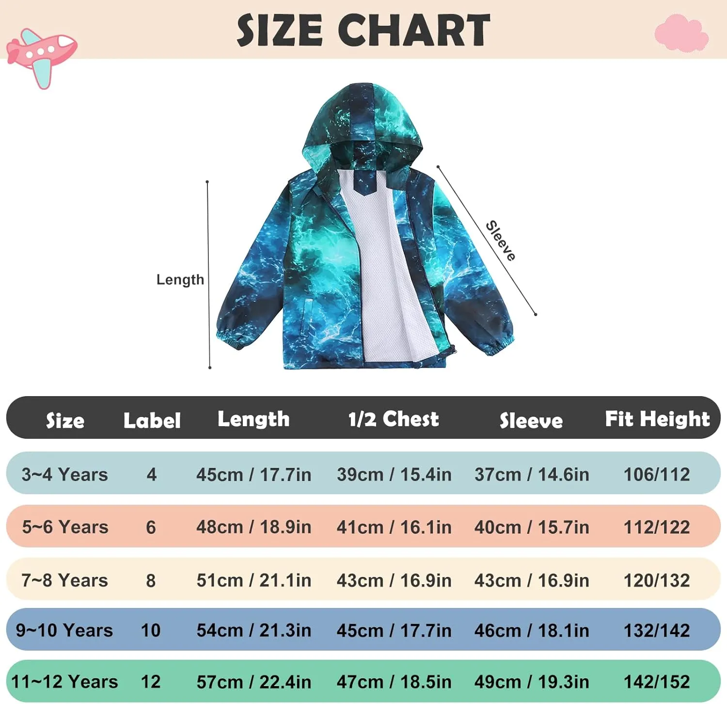 ESTAMICO Boys Windbreaker Jacket Fashion Hoodies Outwear Coat Waterproof Zipper Raincoat, 4T-12