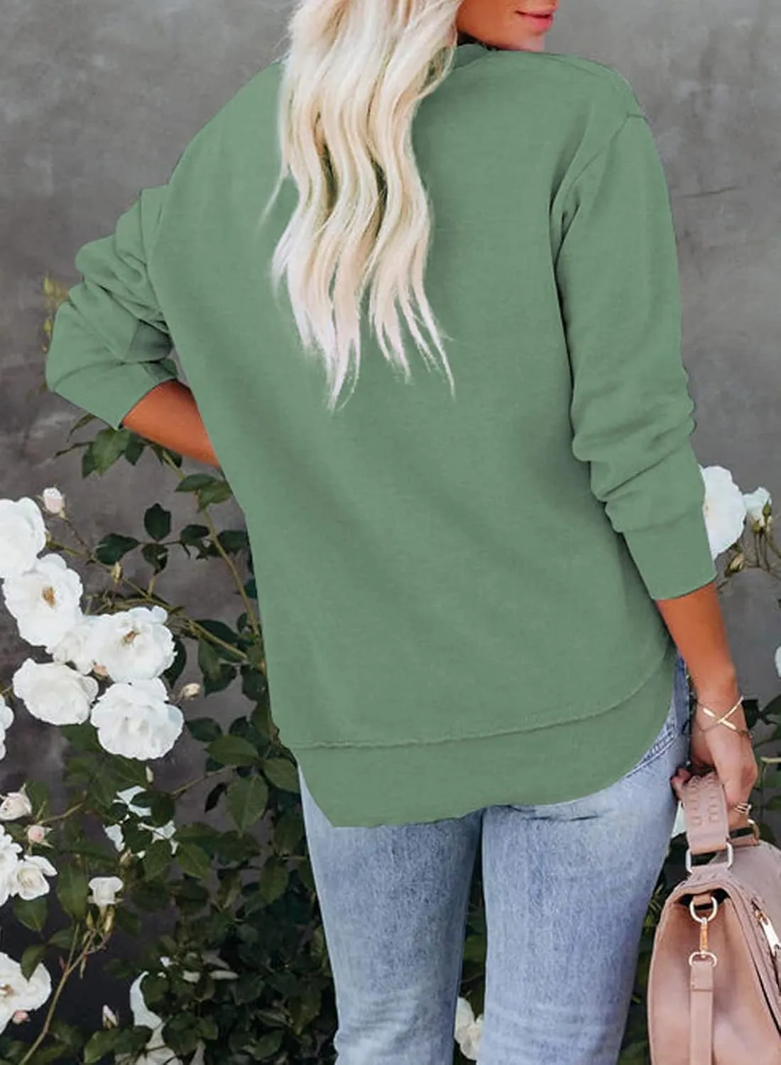 EVALESS Sweatshirt for Women Crewneck Long Sleeve Side Split Tops Casual Solid Color Loose Pullover Shirts 2025 Clothes
