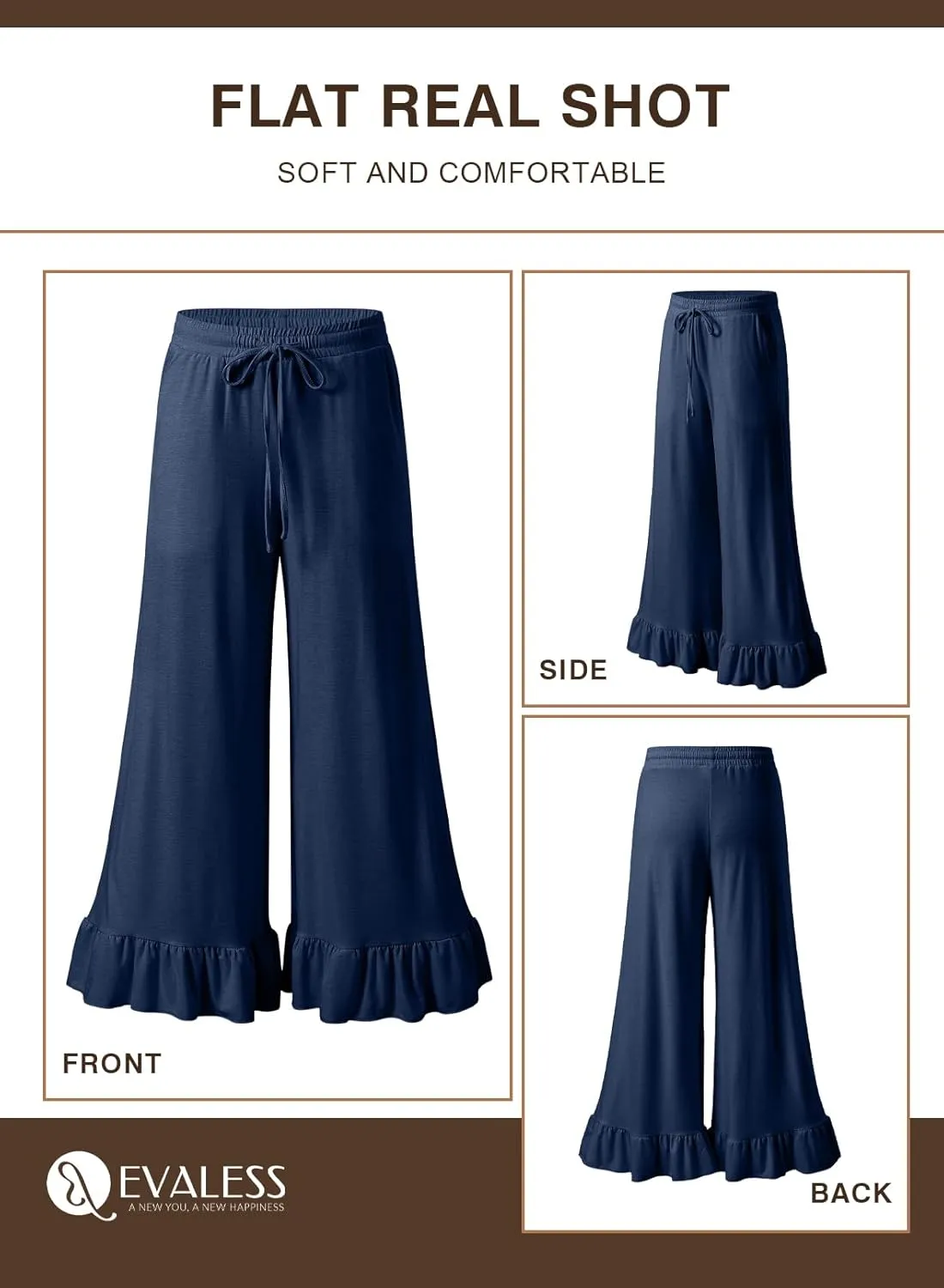EVALESS Womens Wide Leg Pants Drawstring Elastic High Waisted Ruffle Hem Palazzo Pants with Pockets