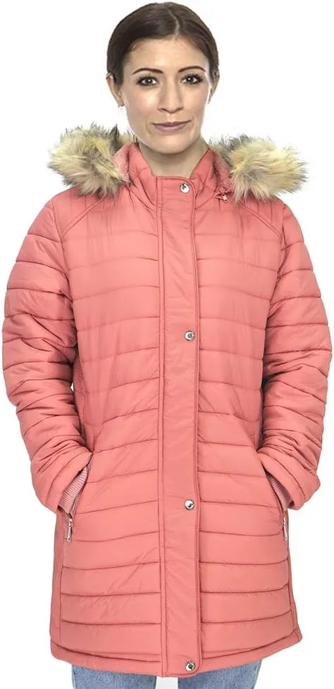 Facitisu Womens Winter Warm Jacket Long Down Faux Fur Hooded Quilted Sherpa Lined Coat