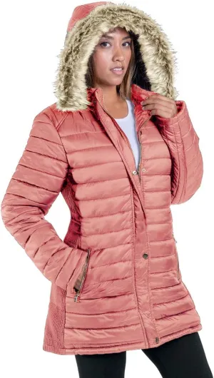 Facitisu Womens Winter Warm Jacket Long Down Faux Fur Hooded Quilted Sherpa Lined Coat