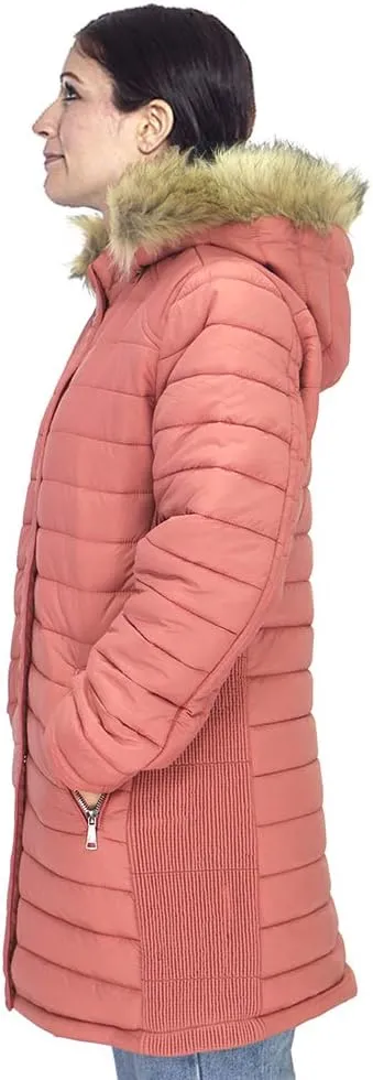 Facitisu Womens Winter Warm Jacket Long Down Faux Fur Hooded Quilted Sherpa Lined Coat