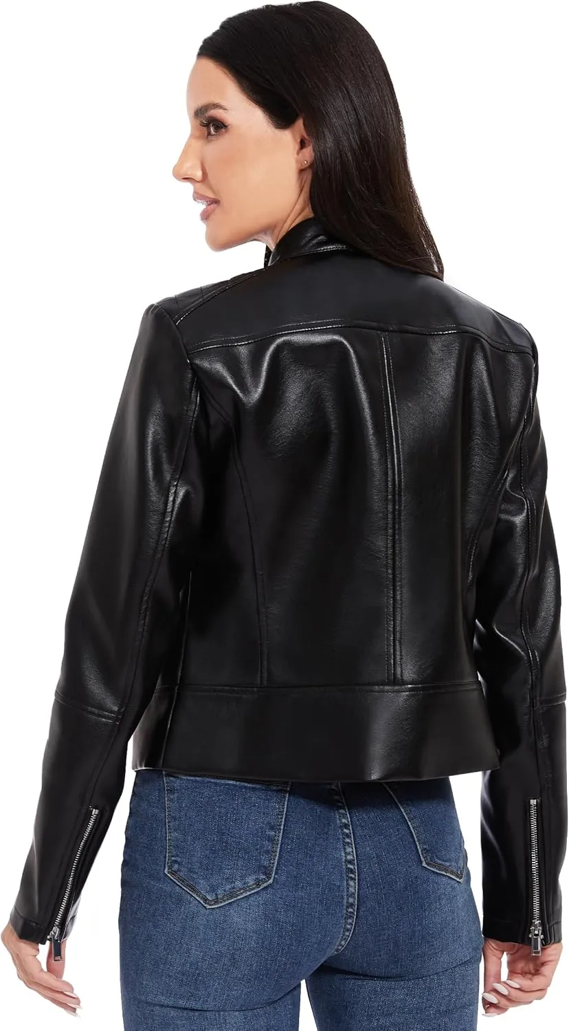 Fahsyee Faux Leather Jacket Women - Cropped Motorcycle Biker Casual Blazer S-XXL