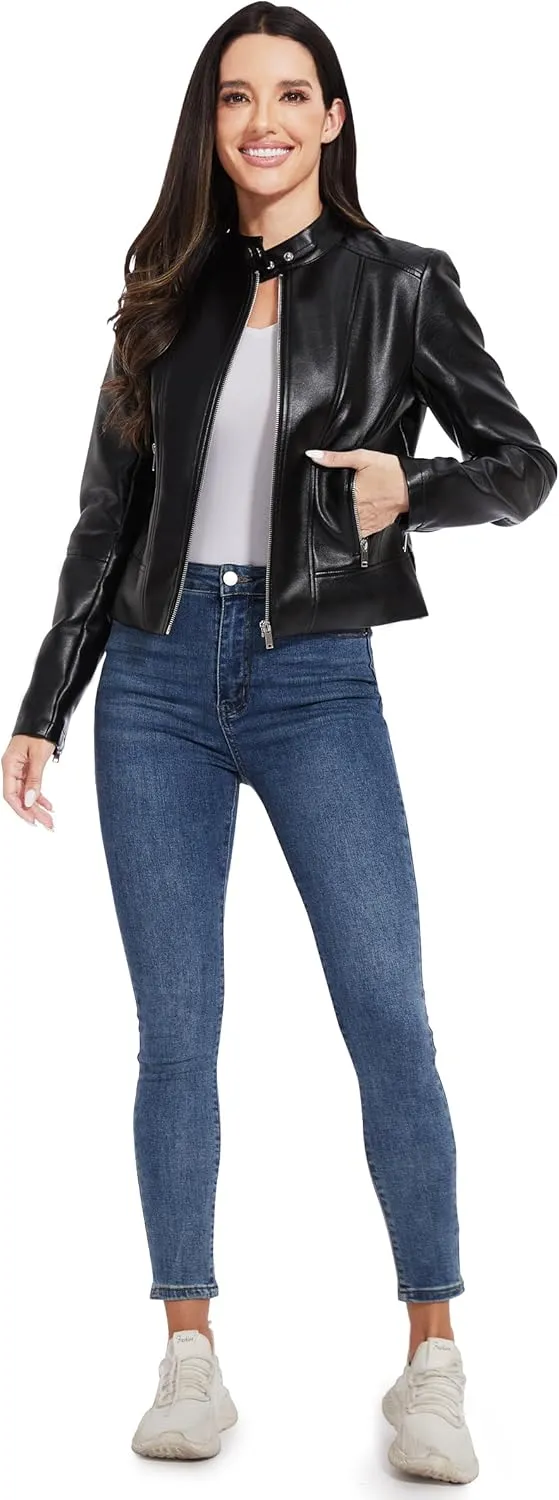 Fahsyee Faux Leather Jacket Women - Cropped Motorcycle Biker Casual Blazer S-XXL