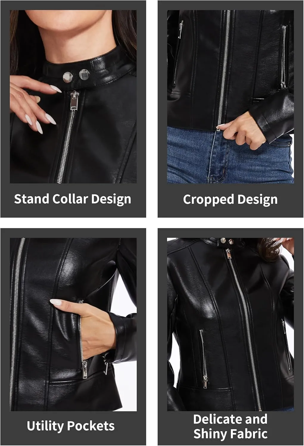 Fahsyee Faux Leather Jacket Women - Cropped Motorcycle Biker Casual Blazer S-XXL