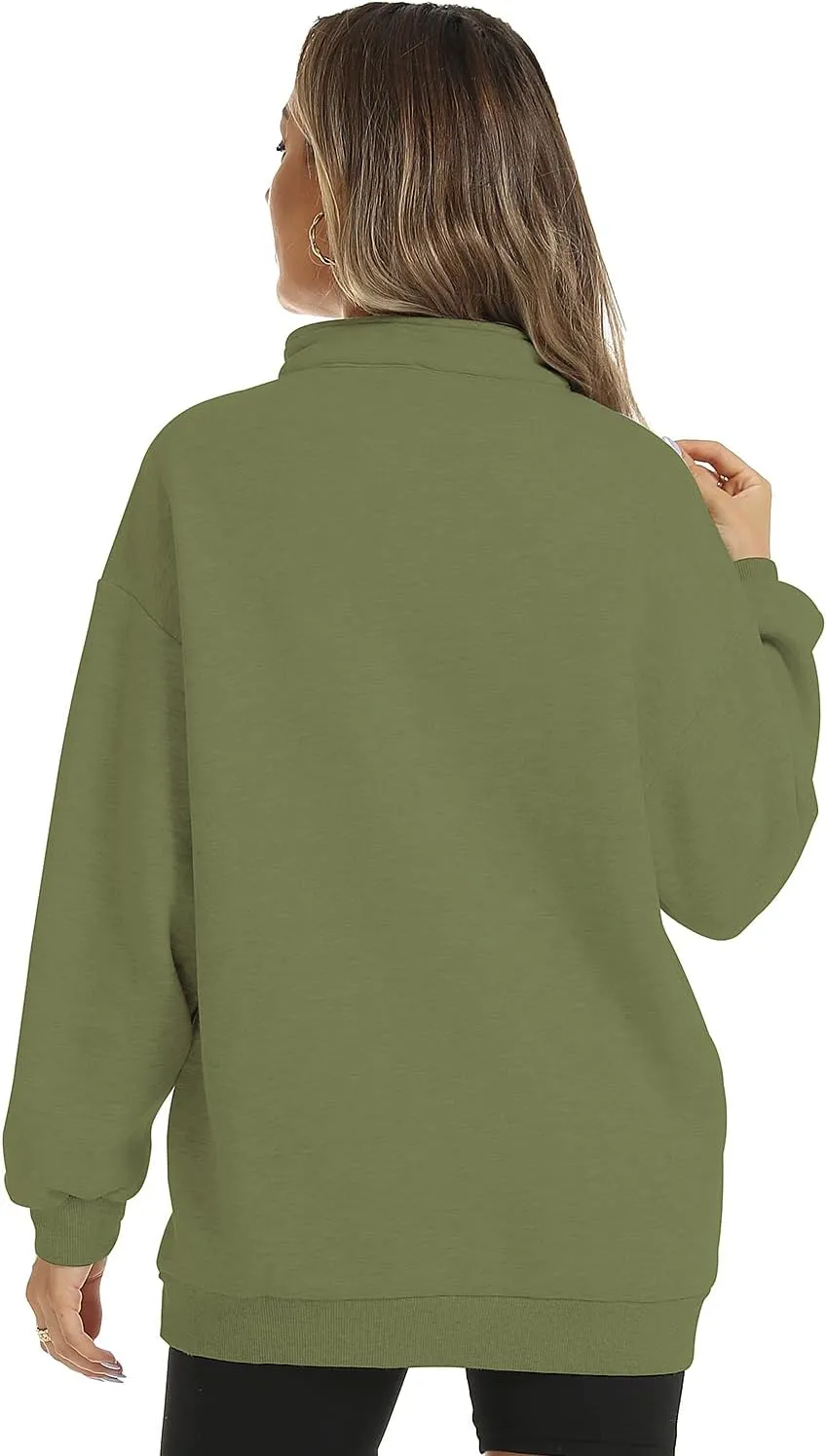 FANCYINN Womens Pullover Oversized Sweatshirt Half Zip Lapel Long Sleeve Drop Shoulder Teen Girls Fleece Sports Tops