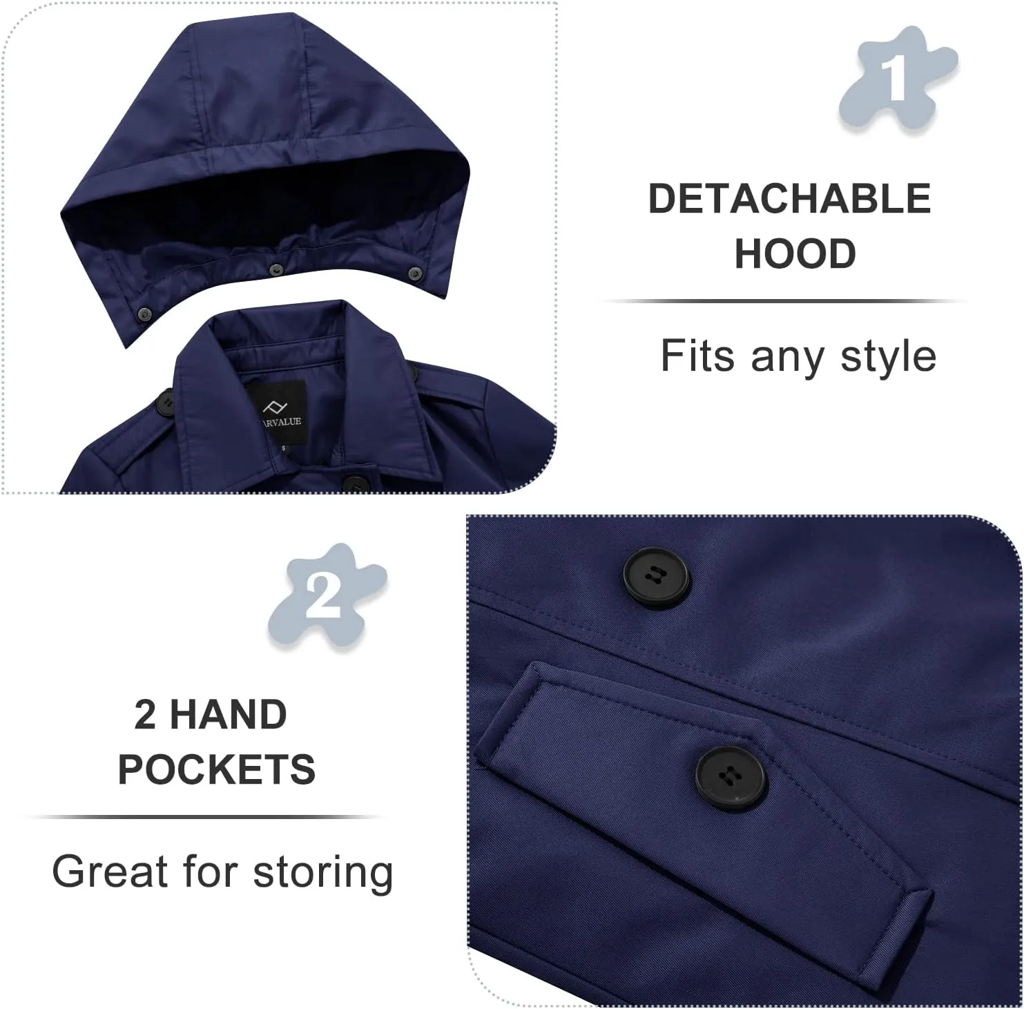 FARVALUE Women's Waterproof Trench Coat Double Breasted Windbreaker Classic Belted Lapel Overcoat with Removable Hood