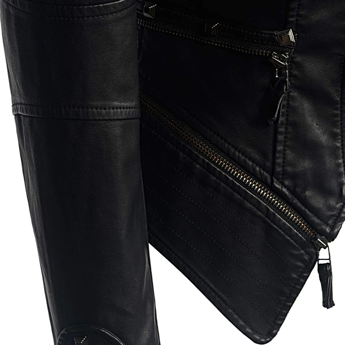 Fashion SX Womens Rivet Faux Leather Jacket Zipper Moto Biker Denim coat Motorcycle Outwear