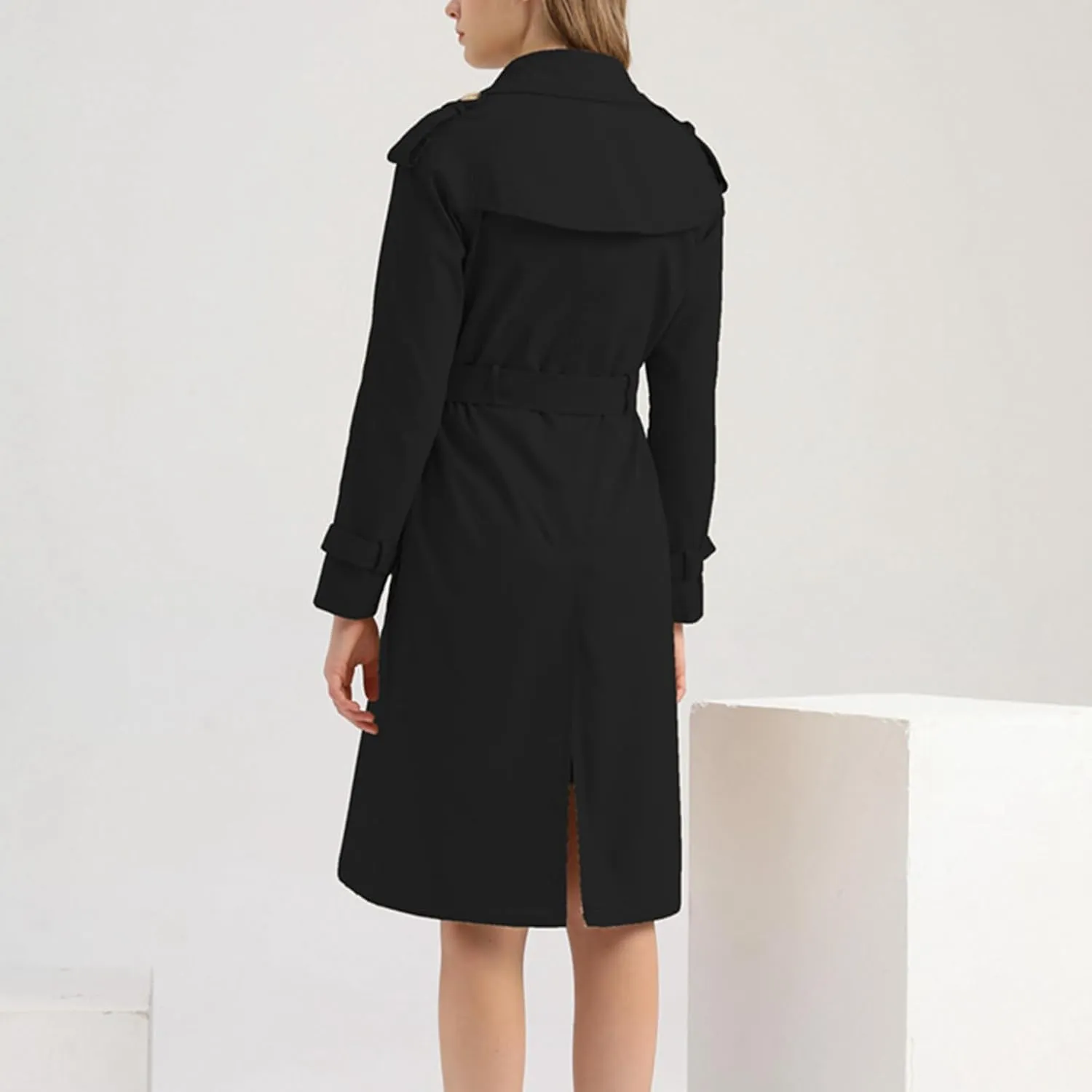 FEORJGP Women Casual Long Trench Coat Jacket Lapel Double Breasted Slim Coat Long Sleeve Overcoat with Belt Windproof Outwear