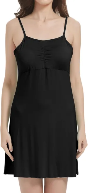 FEOYA Womens Nightgowns Cami Slip Dress with Bra Pads Strappy Nightdress Padded Sleepwear Camisole Under Dress