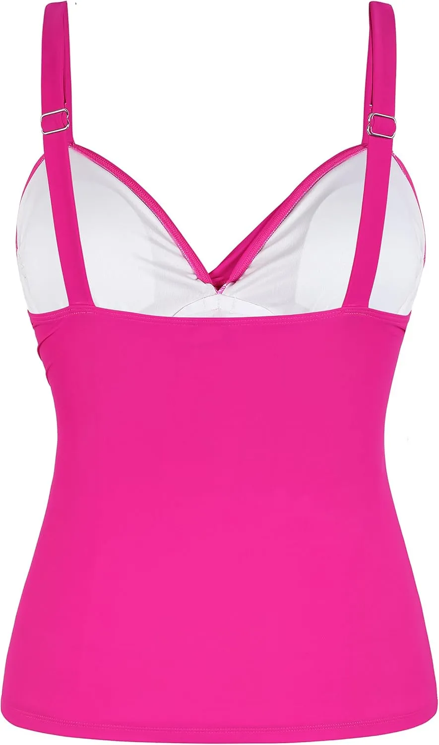Firpearl Womens Underwire Tankini Top Only Twist V Neck Swimsuits for Big Busted Ruched Tummy Control Bathing Suit Tops