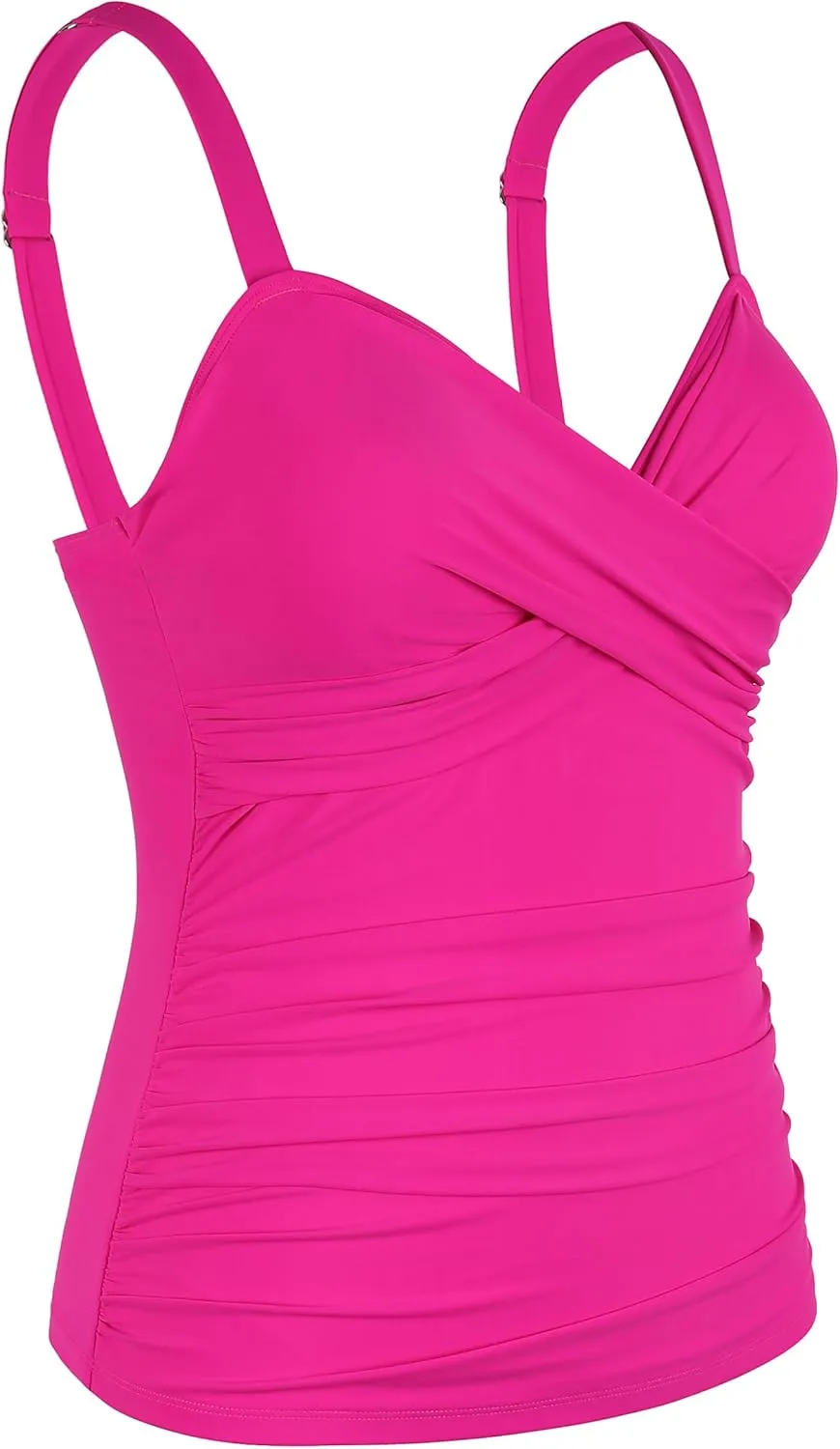 Firpearl Womens Underwire Tankini Top Only Twist V Neck Swimsuits for Big Busted Ruched Tummy Control Bathing Suit Tops